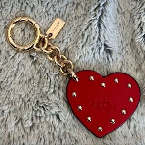 COACH Studded Heart Bag Charm/ Keychain Red Leather